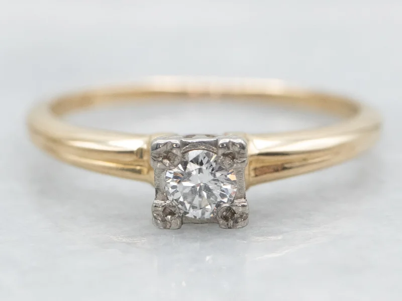 Ladies Oxidized Engagement Rings -Two Tone Yellow and White Gold Diamond Solitaire Engagement Ring