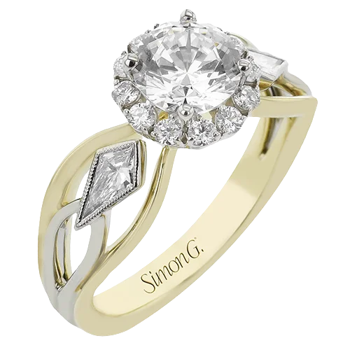 Ladies 925 Silver Engagement Rings -Round-Cut Halo Engagement Ring In 18k Gold With Diamonds LR2970-A