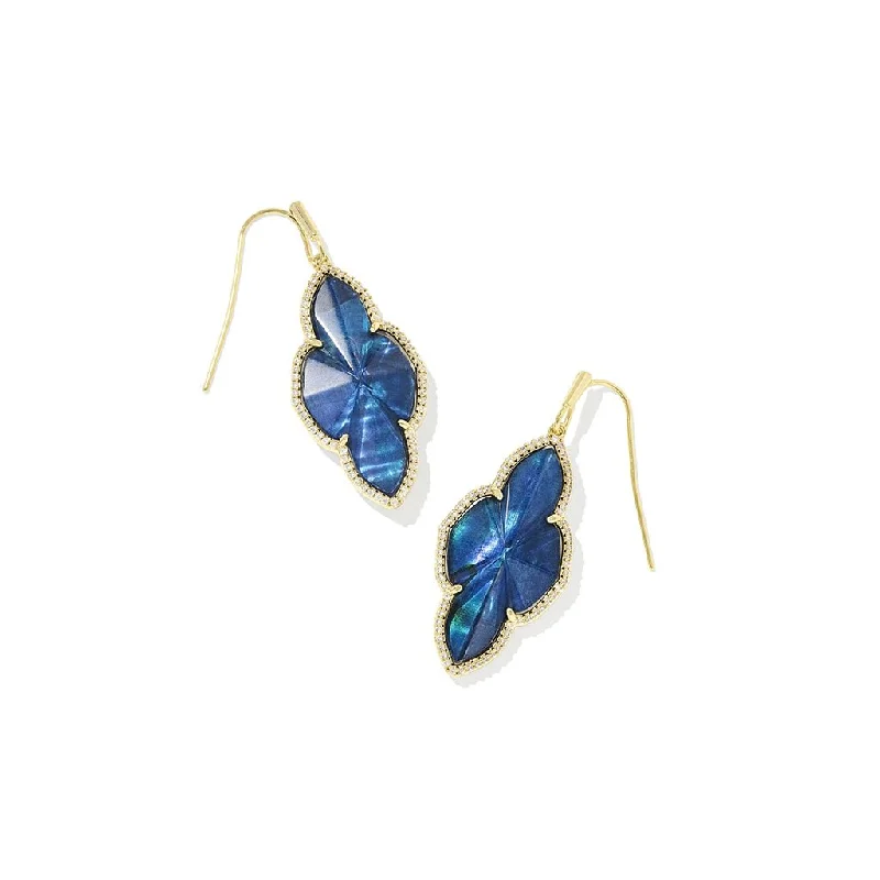 Ladies Strength Symbol Earrings -Kendra Scott : Abbie Gold Pave Frame Drop Earrings in Navy Abalone