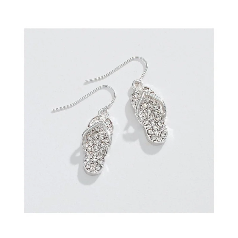 Ladies Slim Line Earrings -Periwinkle by Barlow : Silver Flipflop with Clear Crystals   - Earrings