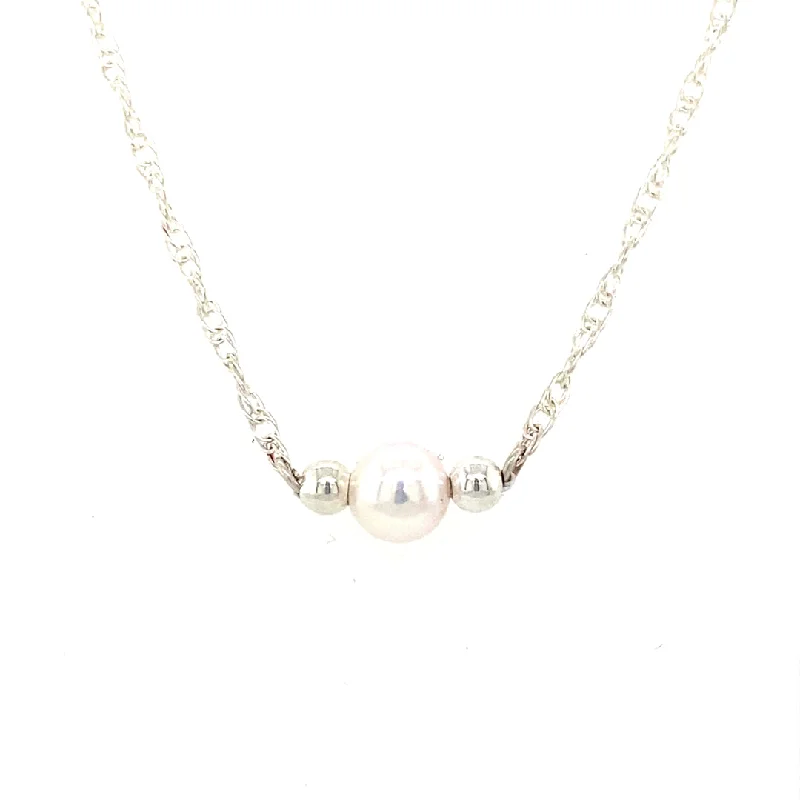 Ladies Necklaces with Pink Tugtupite-Children's One Pearl Add-A-Pearl Necklace in Silver by B&C