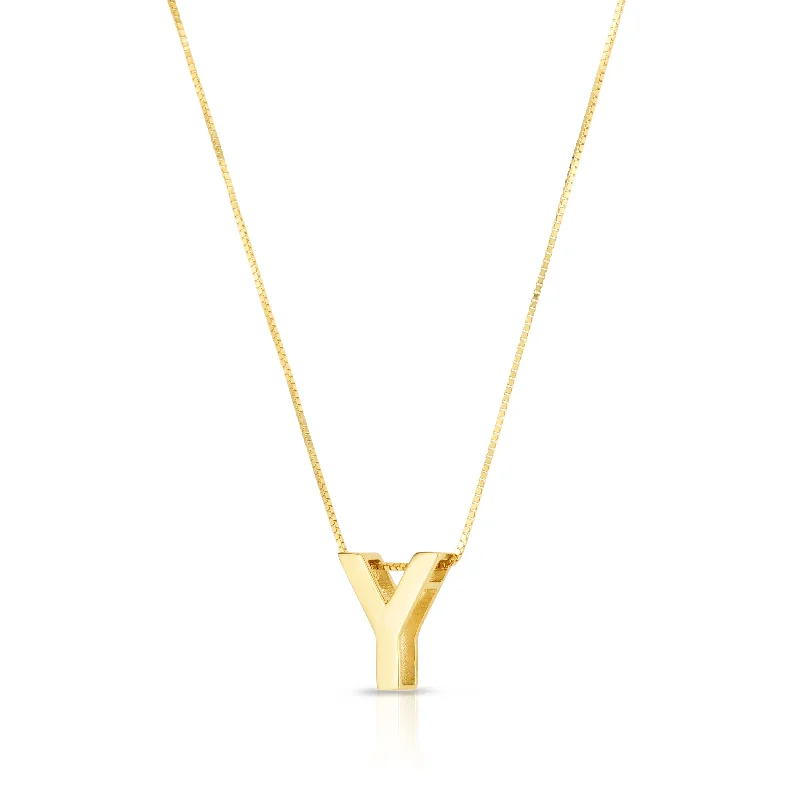 Ladies Necklaces Open Shine-14K Gold Block Letter Initial Y Necklace