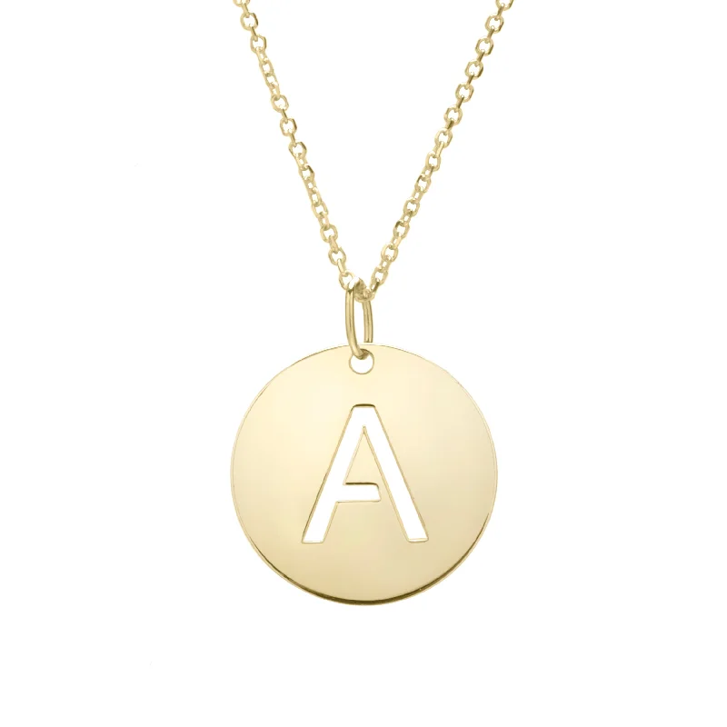 Ladies Necklaces with Mint Serpentine-14K Gold Disc Initial A Necklace