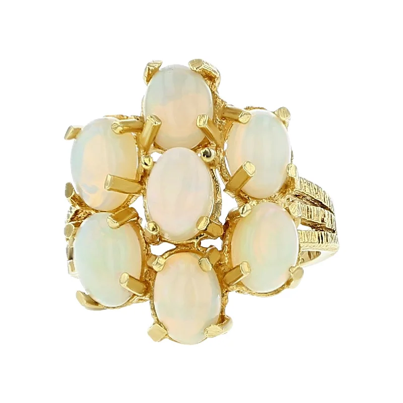 Ladies Extravagant Rings -14K Yellow Gold Cabochon Opal Cluster Ring