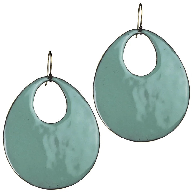 Ladies Aged Metal Rings -Donte Earring, Teardrop Cut Out Aqua Enamel - Large