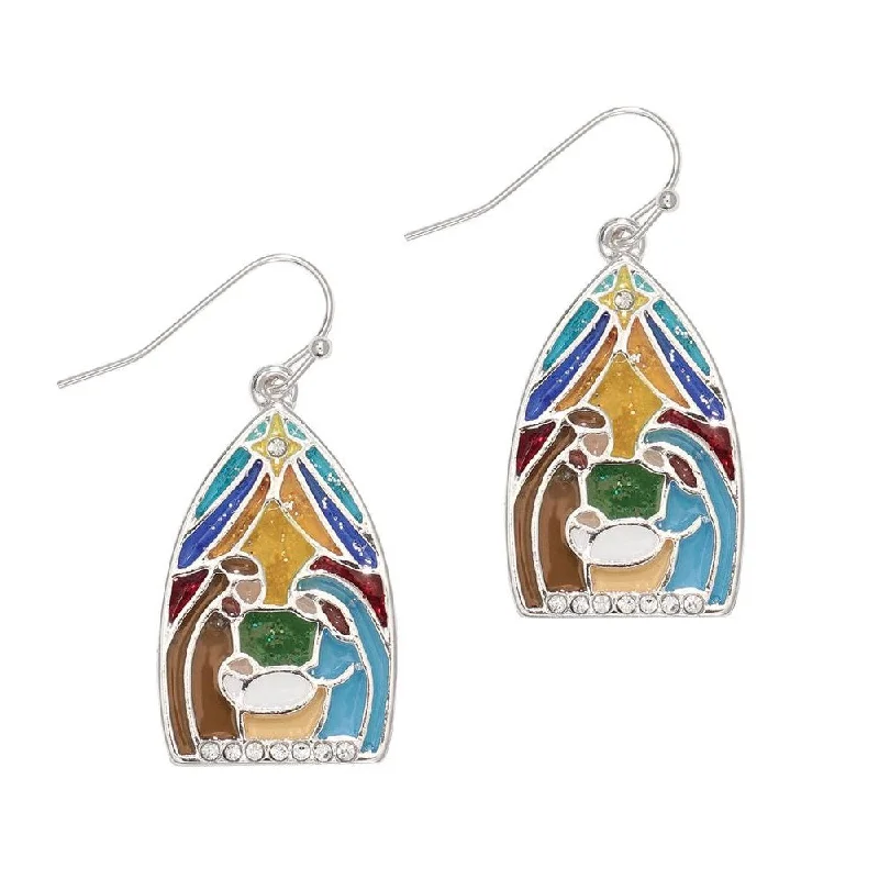 Ladies Summer Vibe Earrings -Holiday Earrings Stained Glass Nativity