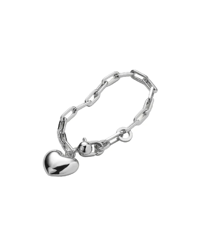 Ladies Bracelets Curved Spark-Puffy Heart Bracelet - Silver