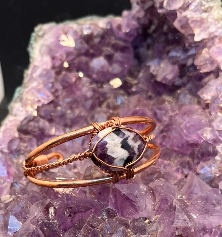 Ladies Bracelets with Plum Tanzanite-Dogtooth Amethyst Wirewrapped Copper Bracelet