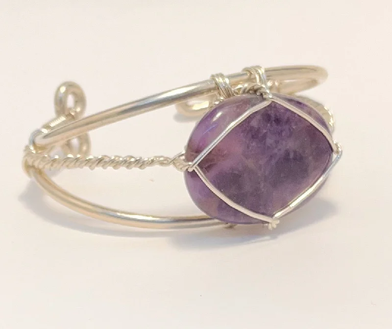 Ladies Bracelets with Yellow Xenotime-Amethyst Sterling Silver Wirewrapped Bracelet