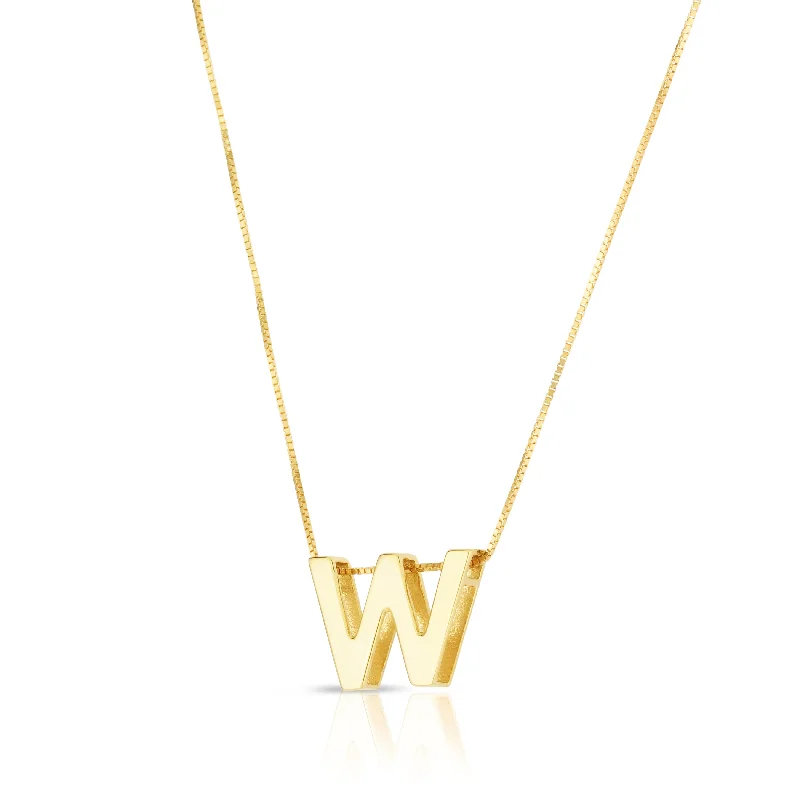 Ladies Necklaces with Star Glow-14K Gold Block Letter Initial W Necklace