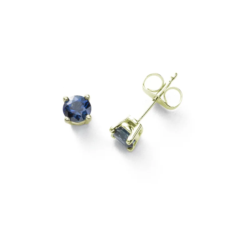 Ladies Elephant Trunk Rings -Blue Sapphire Stud Earring, 14K Yellow Gold