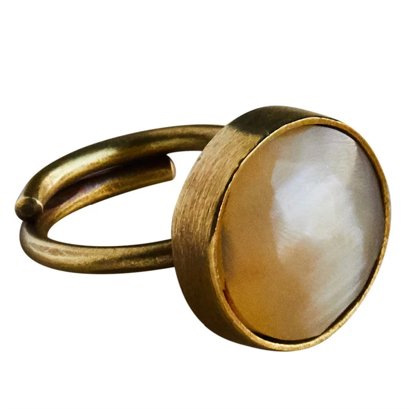 Ladies Hexagon Gem Rings -Penny Ring, Brass, Light Horn