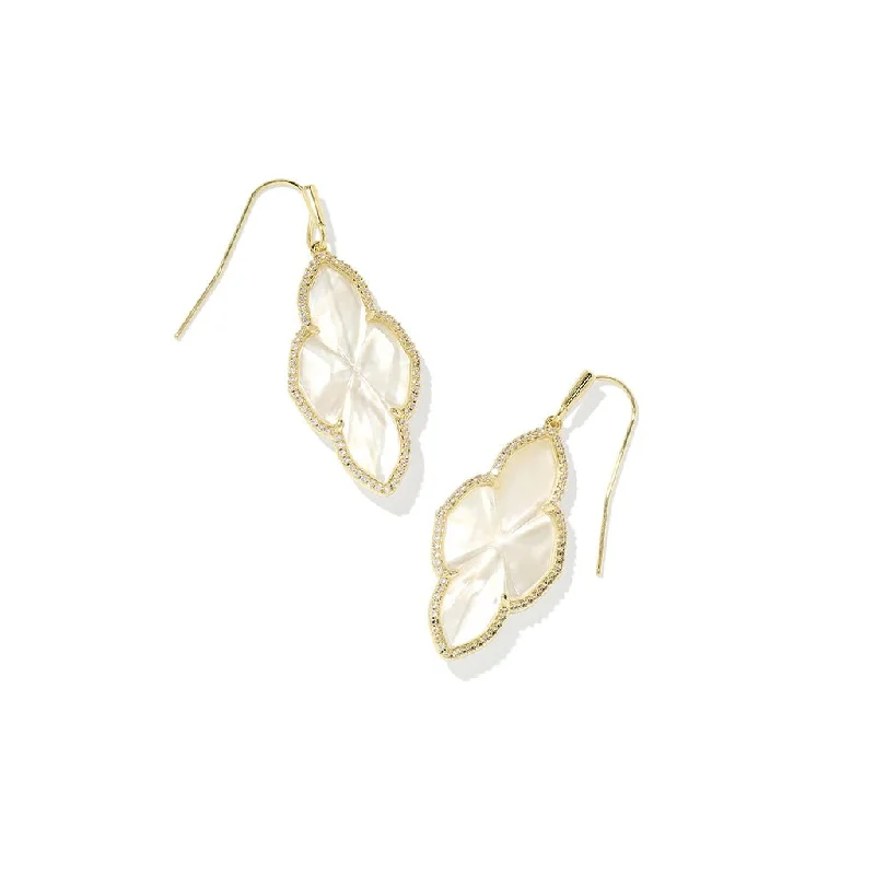 Ladies Squad Symbol Earrings -Kendra Scott : Abbie Gold Pave Frame Drop Earrings in Ivory Mother-of-Pearl