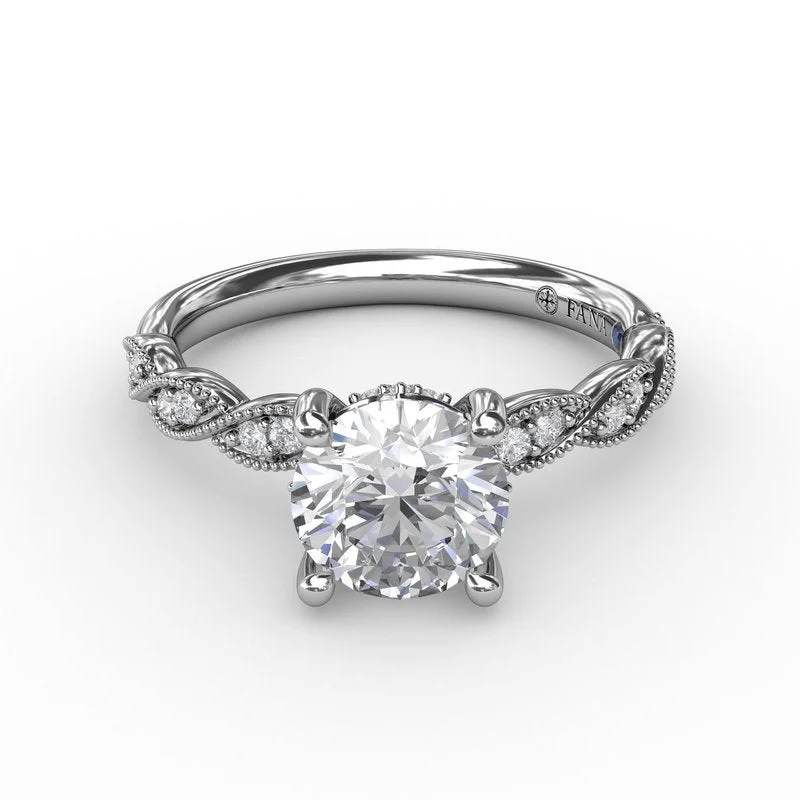 Ladies Green Diamond Engagement Rings -Classic Diamond Solitaire Engagement Ring With Diamond Twist Band S3248