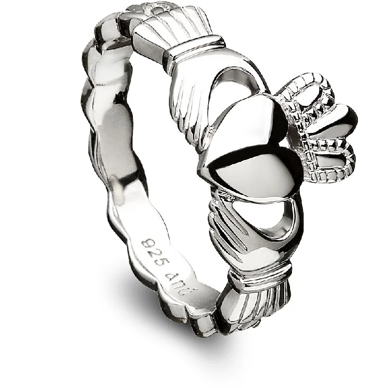 Ladies Dreamy Cloud Rings -Sterling Silver Claddagh Ring with Celtic Weave - ANU3014