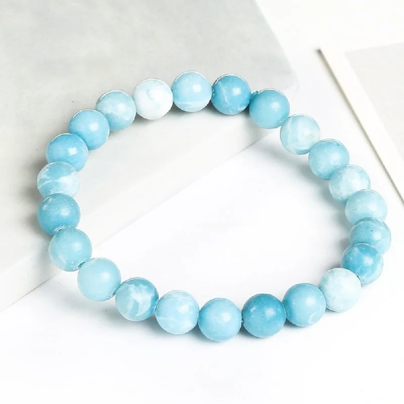 Ladies Bracelets with Star Shine-Oceanic Blue Larimar Bead Bracelet