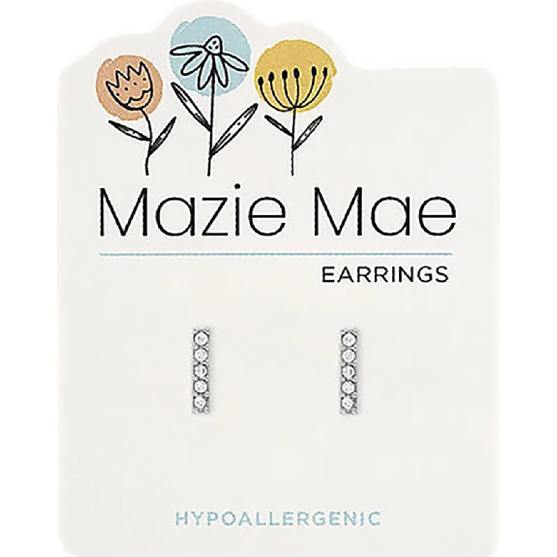 Ladies Desert Sand Earrings -Center Court : Silver Cubic Zirconia Bar Stud Mazie Mae Earrings