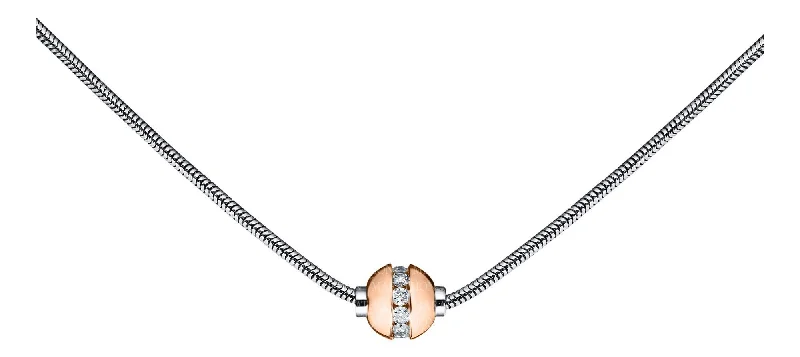 Ladies Necklaces with Etched Shine-Authentic Cape Cod Necklace made by Lestage- Sterling Silver with 14k Rose Gold Diamond Ball