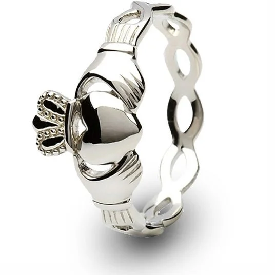 Ladies Emerald Cut Rings -Ladies Silver Claddagh Ring with Infinity Band SL-SL46