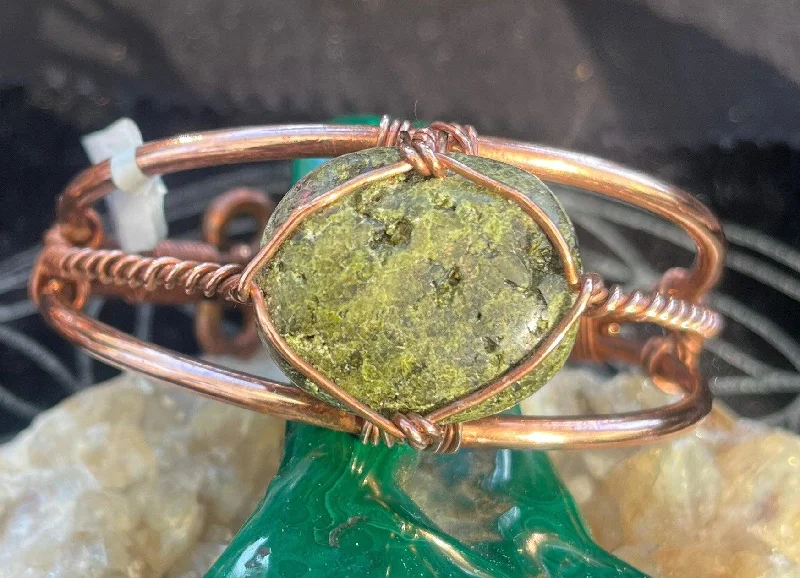 Ladies Bracelets with Blue Shattuckite-Epidote Copper Bracelet Wirewrapped