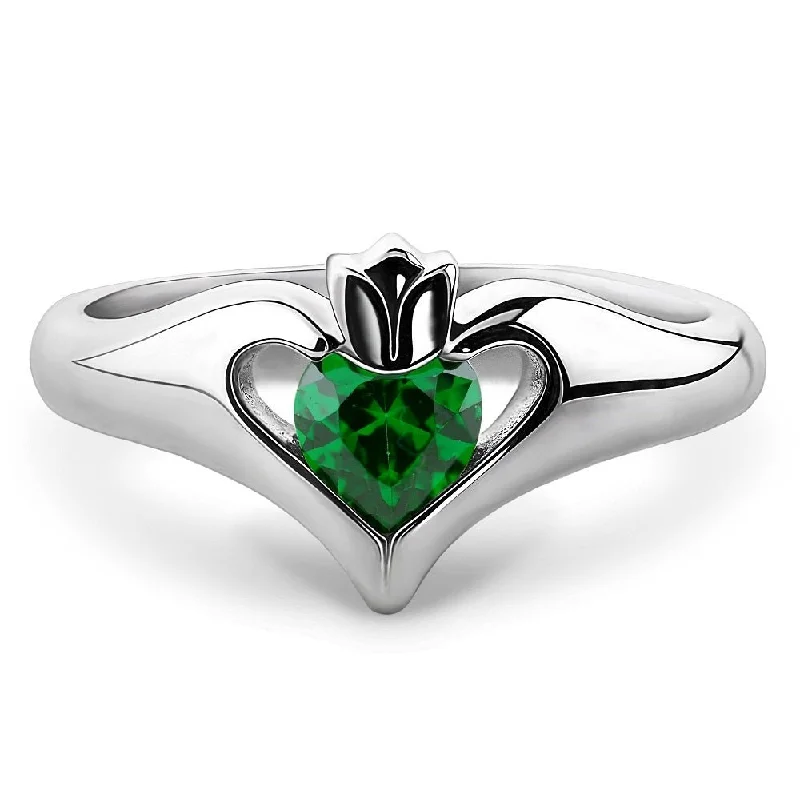 Ladies Diamond Accent Rings -Sterling Silver Green CZ ULS-16434GR Ladies Modern Claddagh Ring