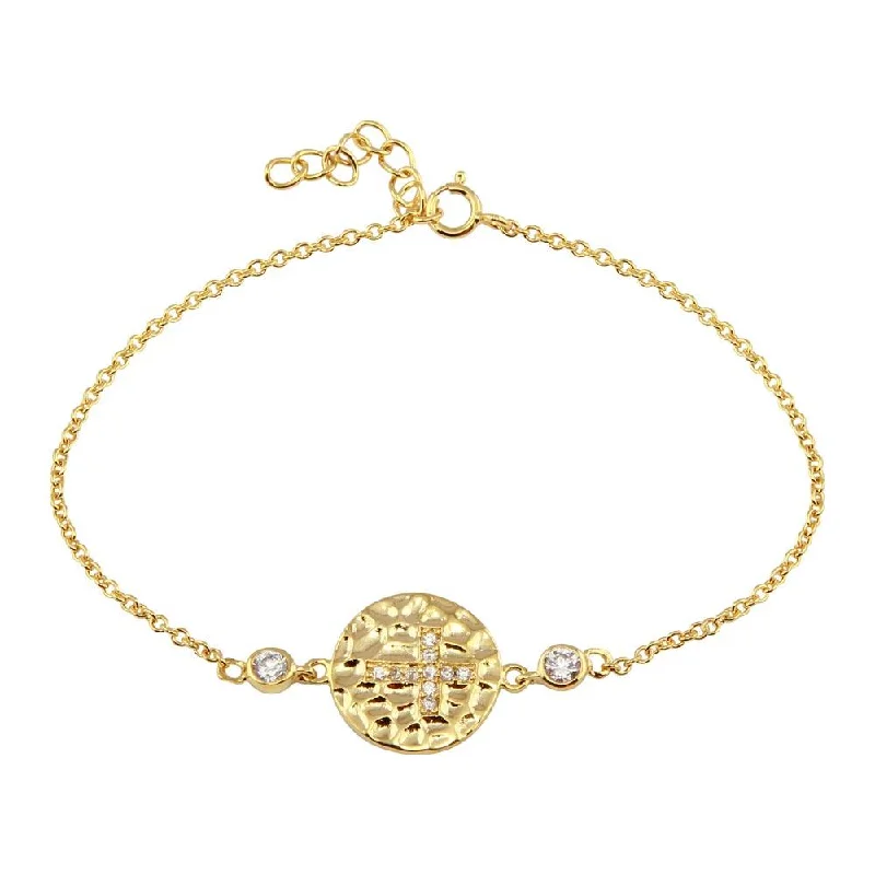 Ladies Bracelets with Crown Spark-Silver 925 Gold Plated Circle Cross CZ Inlay Bracelet - BGB00139