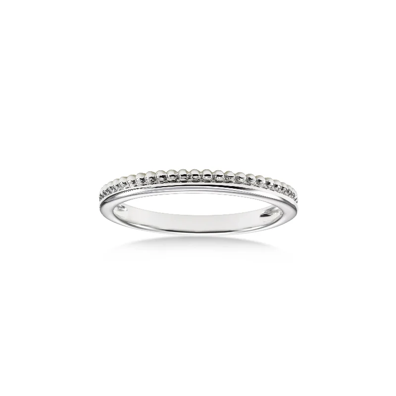 Ladies Solid Heavy Rings -Stackable Bead Design Ring, 14K White Gold