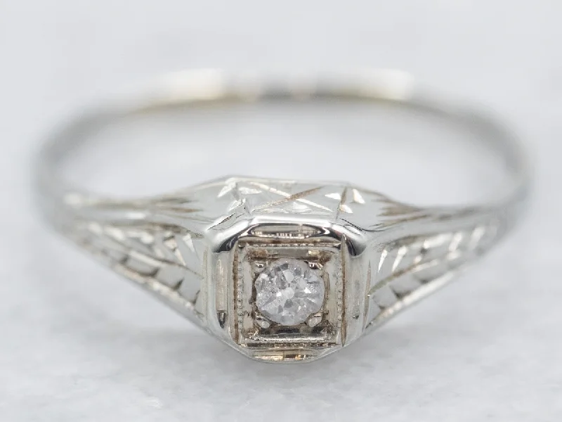 Ladies High Profile Engagement Rings -Art Deco Old Mine Cut Diamond Solitaire Engagement Ring