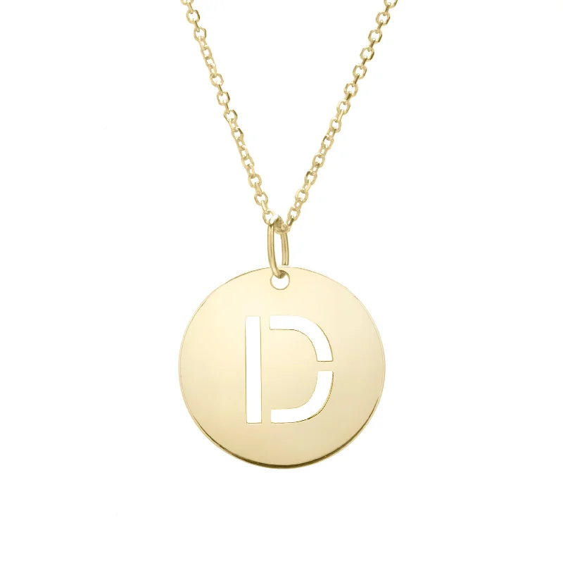 Ladies Necklaces for Bride Glow-14K Gold Disc Initial D Necklace