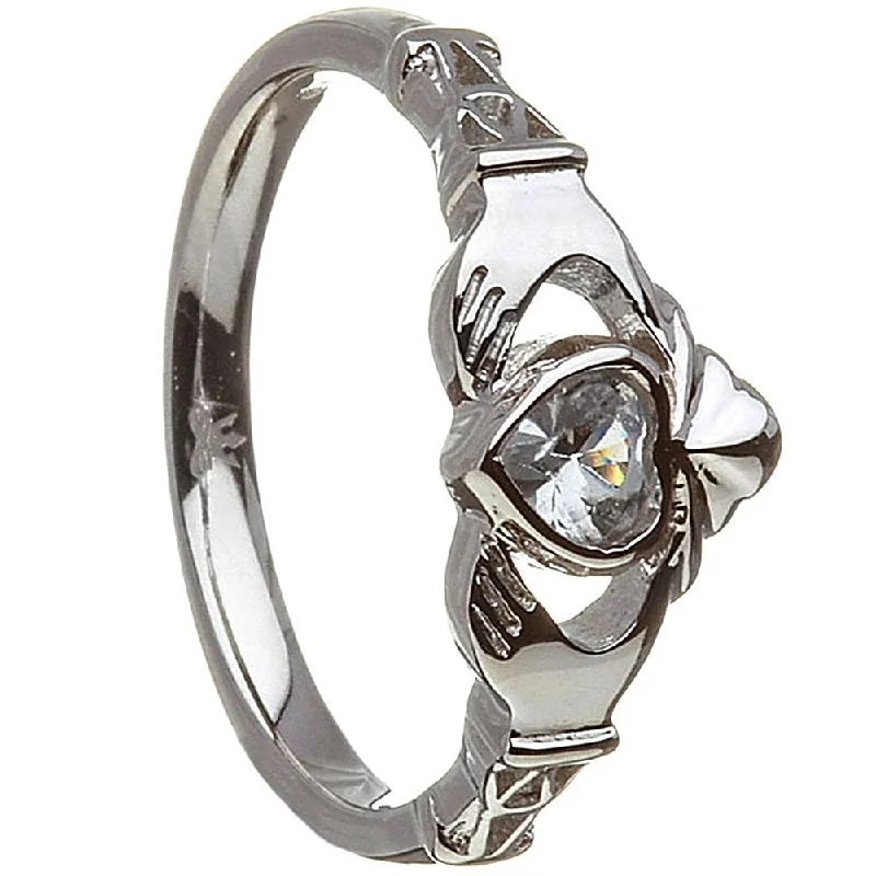 Ladies Mystical Moon Rings -Retired MARCH Birthstone Silver Claddagh Ring LS-BSRV2-3