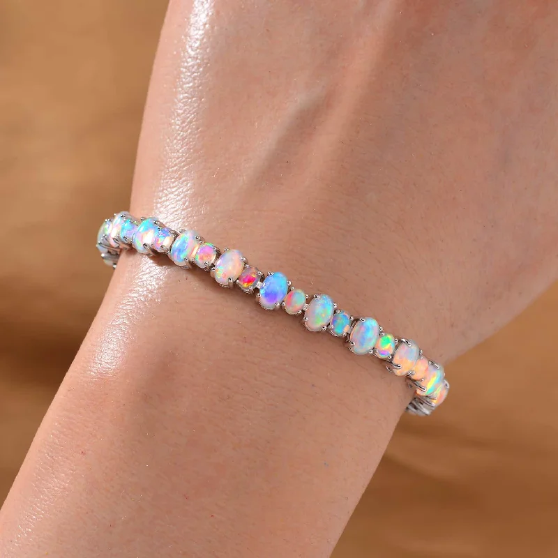 Ladies Bracelets with Aqua Turquoise-Ethiopian Welo Opal Tennis Bracelet