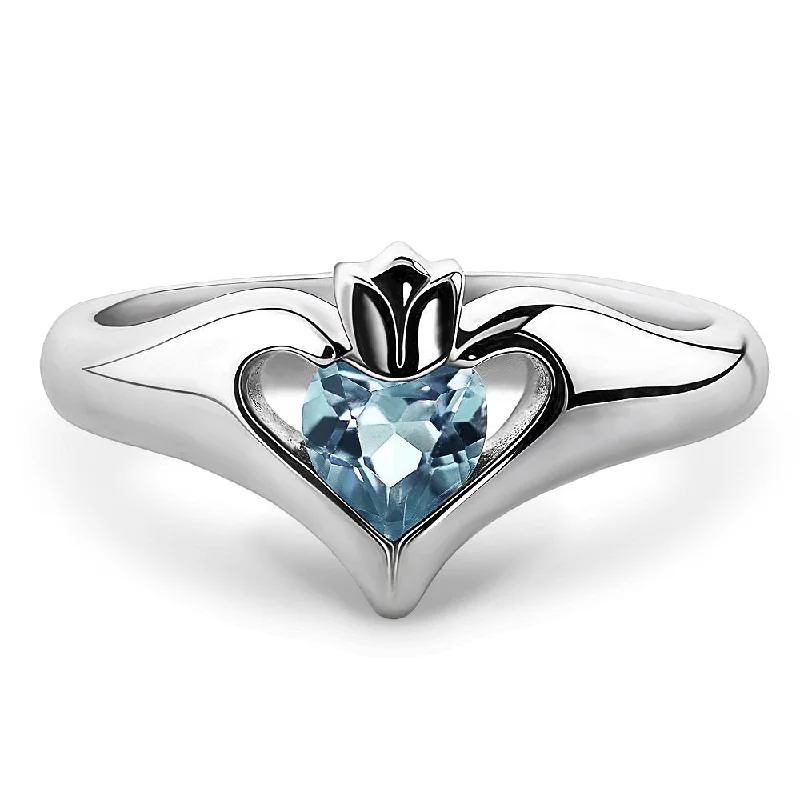 Ladies Crystal Gem Rings -Sterling Silver Sky Blue CZ ULS-16434SB Ladies Modern Claddagh Ring