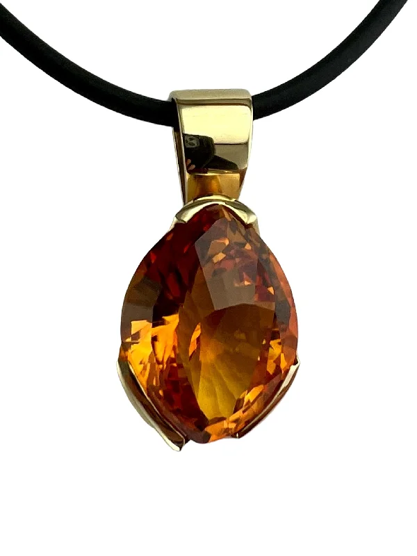 Ladies Necklaces Soft Shine-Fancy Cut Citrine Yellow Gold Pendant Necklace