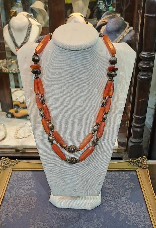 Ladies Necklaces for Bridal Shine-Necklace in sterling silver with old carnelian