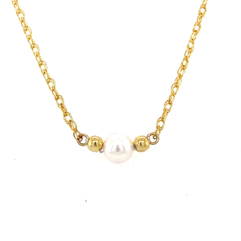 Ladies Necklaces with Cloud Shine-Children's One Pearl Add-A-Pearl Necklace in Yellow GOld by B&C