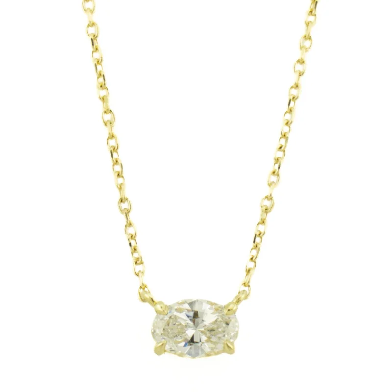 Ladies Necklaces with Triangle Glow-0.38ctw Oval Diamond Solitaire 18" Cable Chain Necklace in 14 Yellow Gold