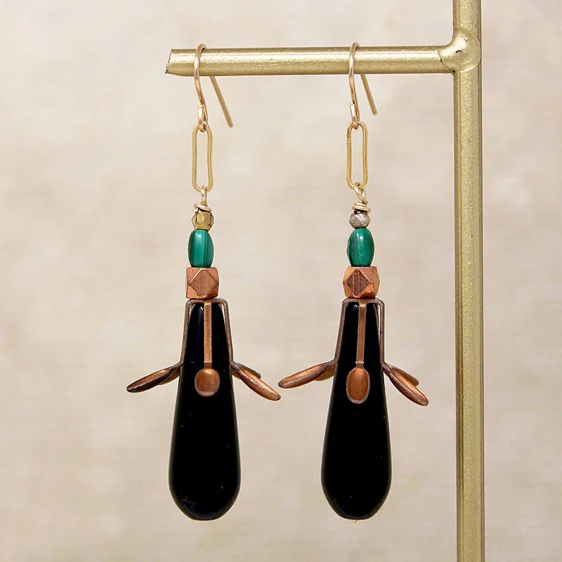 Ladies Opal Stone Earrings -Sassy Copper, Onyx & Malachite Earrings by Brin