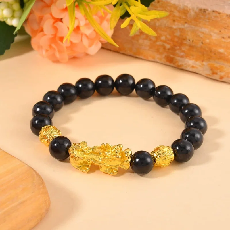 Ladies Bracelets for Bridal Glow-Pixiu Feng Shui Shungite Beaded Bracelet