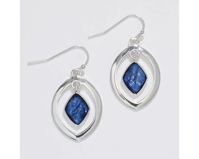 Ladies Jade Carved Earrings -Periwinkle by Barlow : Polished Silver with Rich Deep Dangle - Earrings