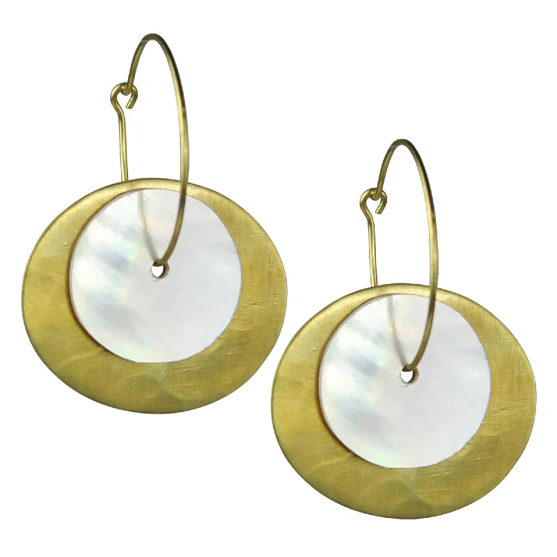 Ladies Event Style Rings -Beldi Earring, Oblong Brass & Round MOP