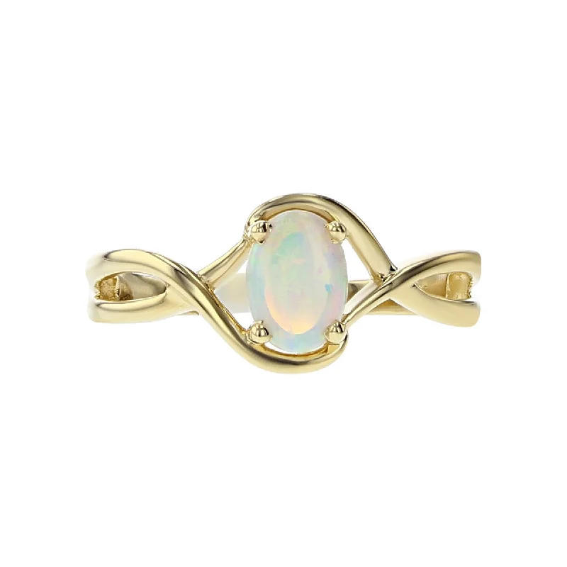 Ladies One-of-a-Kind Rings -14K Yellow Gold Australian White Opal Ring