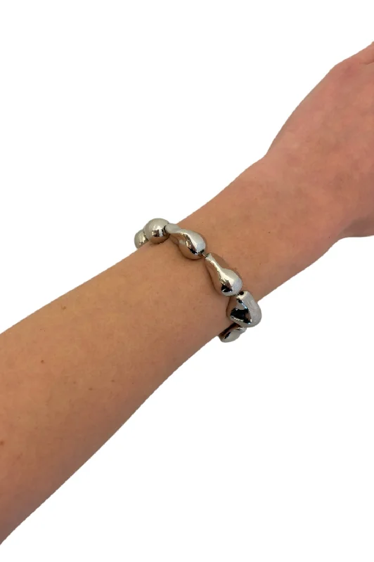 Ladies Bracelets with Grey Hematite-Large Pebble Bracelet - Silver