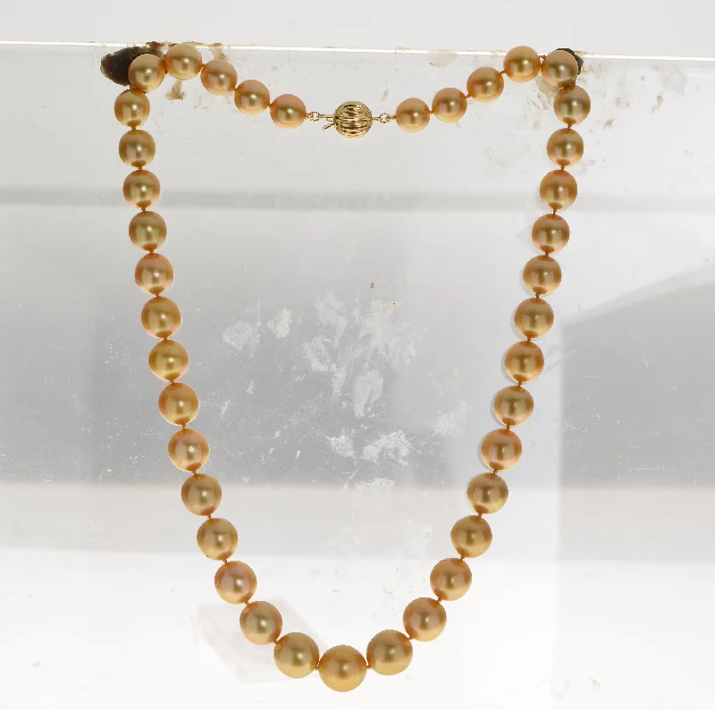 Ladies Necklaces with Blue Chalcanthite-18KT Yellow Gold Golden South Sea Pearl Necklace