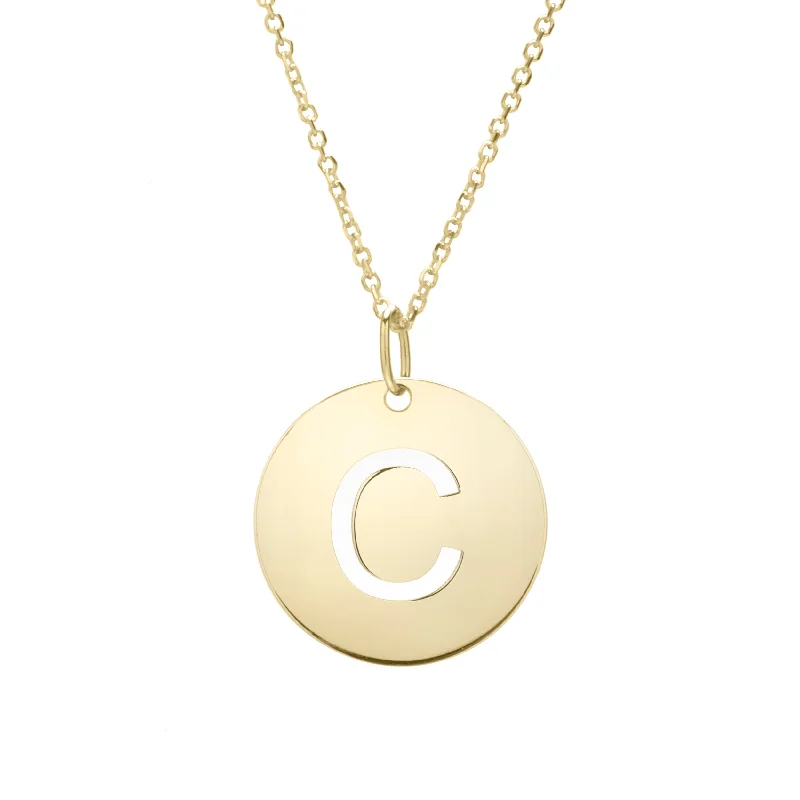 Ladies Necklaces with Purple Charoite-14K Gold Disc Initial C Necklace