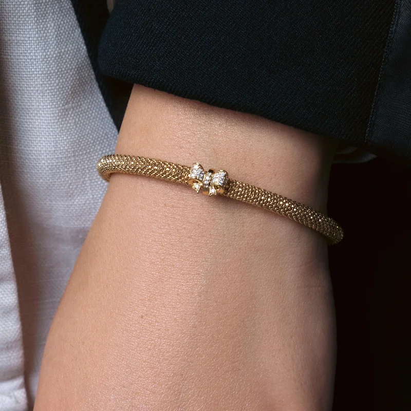 Ladies Bracelets with White Leucite-Silver 925 Gold Plated Bowtie Bracelet - ITB00179GP