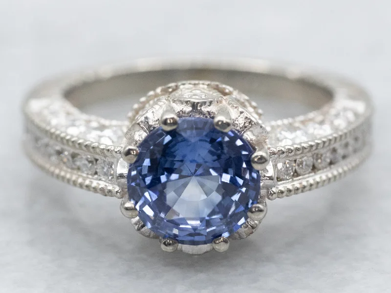 Ladies Chunky Engagement Rings -Sapphire Engagement Ring with Diamond Accents