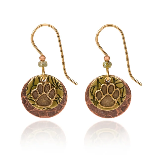 Ladies Vivid Color Earrings -Silver Forest Earrings Gold Paw Print on Layered Rounds