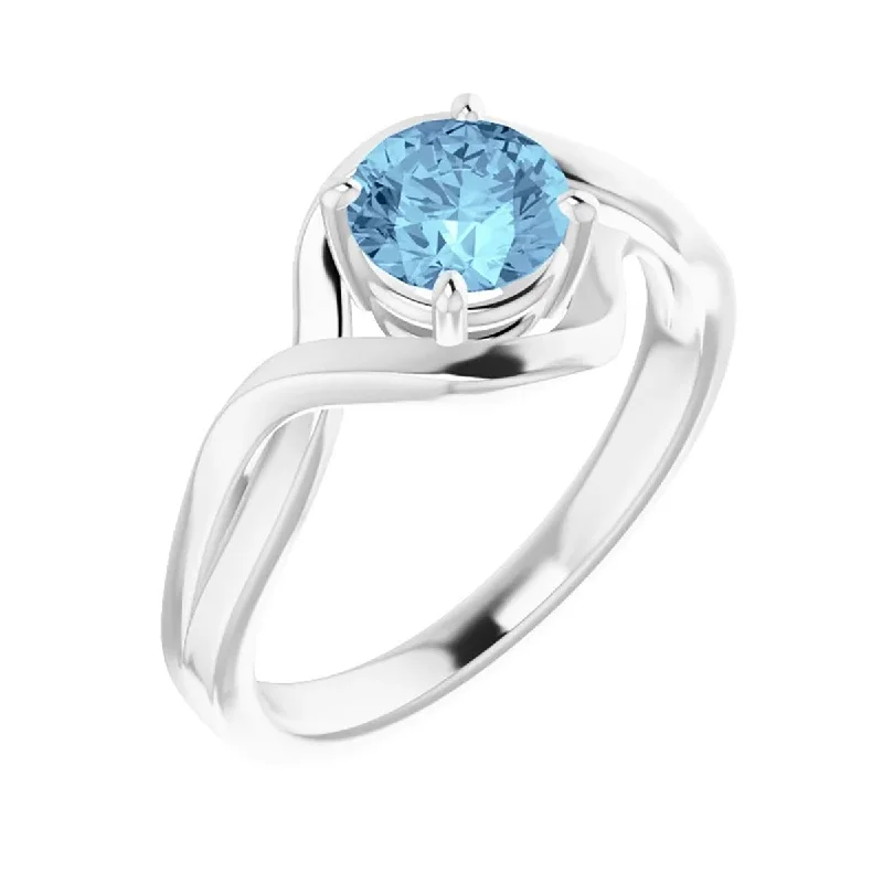 Ladies Victorian Lace Rings -14K White Gold Aquamarine Ring