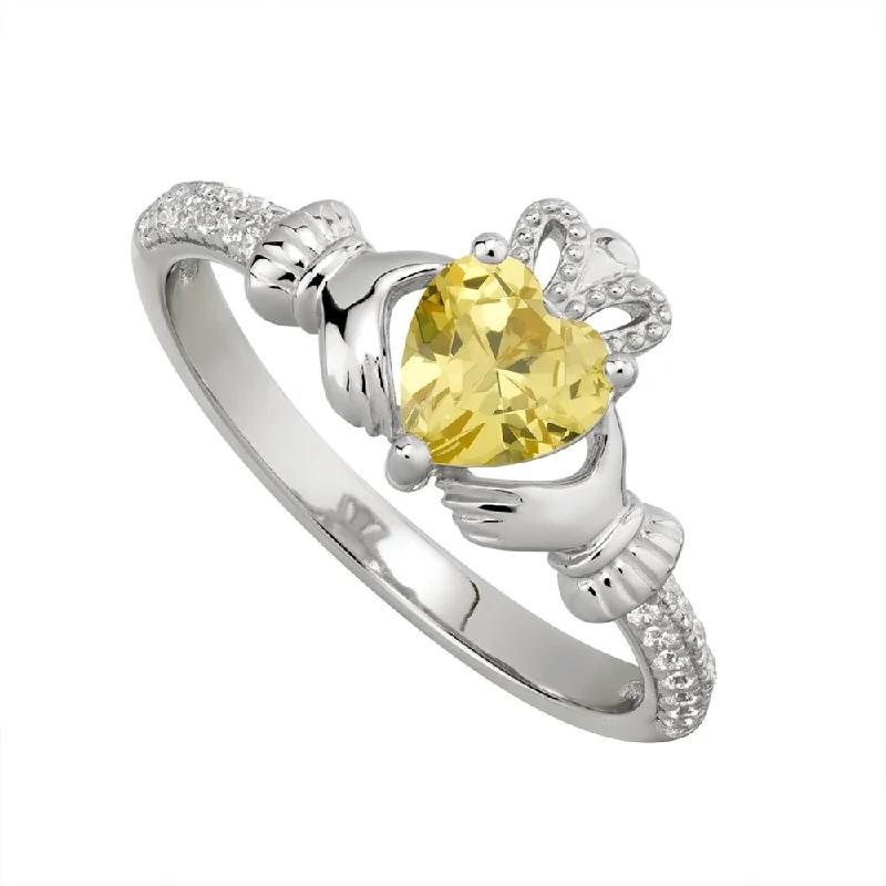 Ladies Energy Flow Rings -NOVEMBER Birthstone Sterling Silver Claddagh Ring S-S21062-11