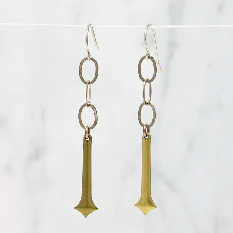 Ladies Monogram Earrings -Brass Pendulum & Silver Earrings by Brin